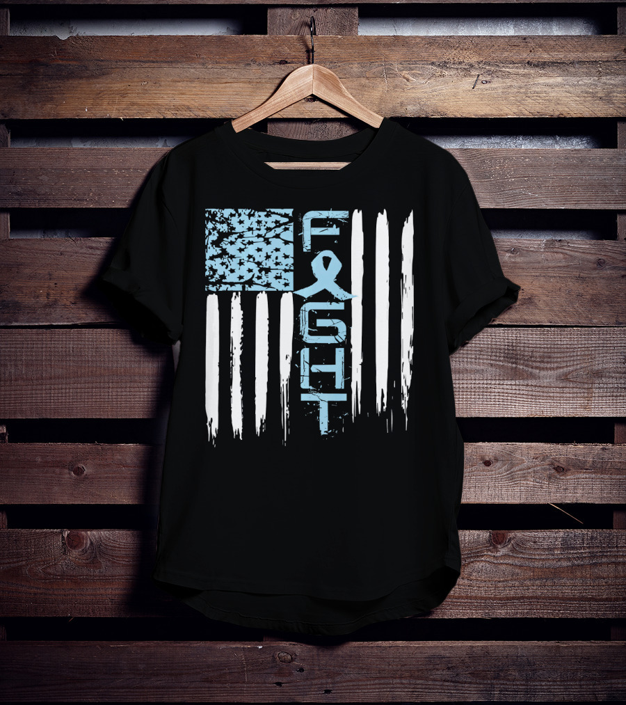 Prostate Cancer Awareness Fight Blue Ribbon American Flag T-Shirt