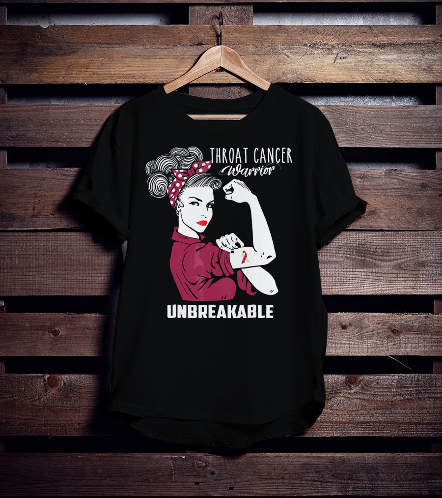 Throat Cancer Warrior Unbreakable Rosie The Riveter Ribbon Empowerment T-Shirt