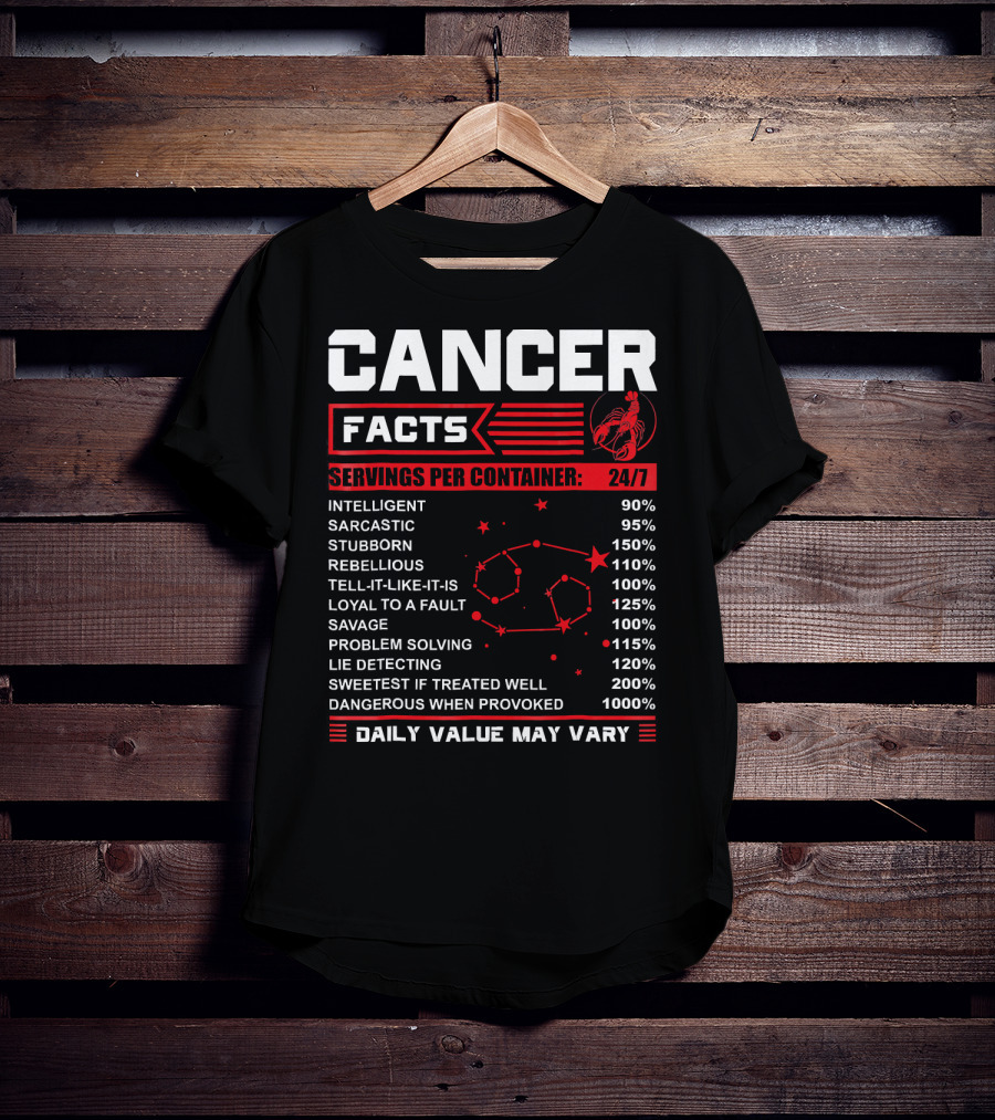 Cancer Facts Zodiac Traits Daily Value May Vary T-Shirt