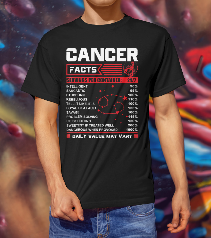 Cancer Facts Zodiac Traits Daily Value May Vary T-Shirt