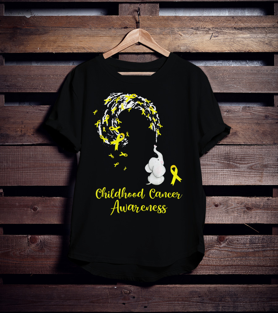 Childhood Cancer Awareness Elephant Spraying Yellow Ribbons T-Shirt