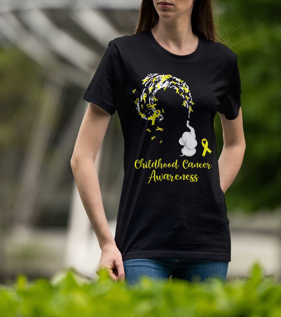 Childhood Cancer Awareness Elephant Spraying Yellow Ribbons T-Shirt