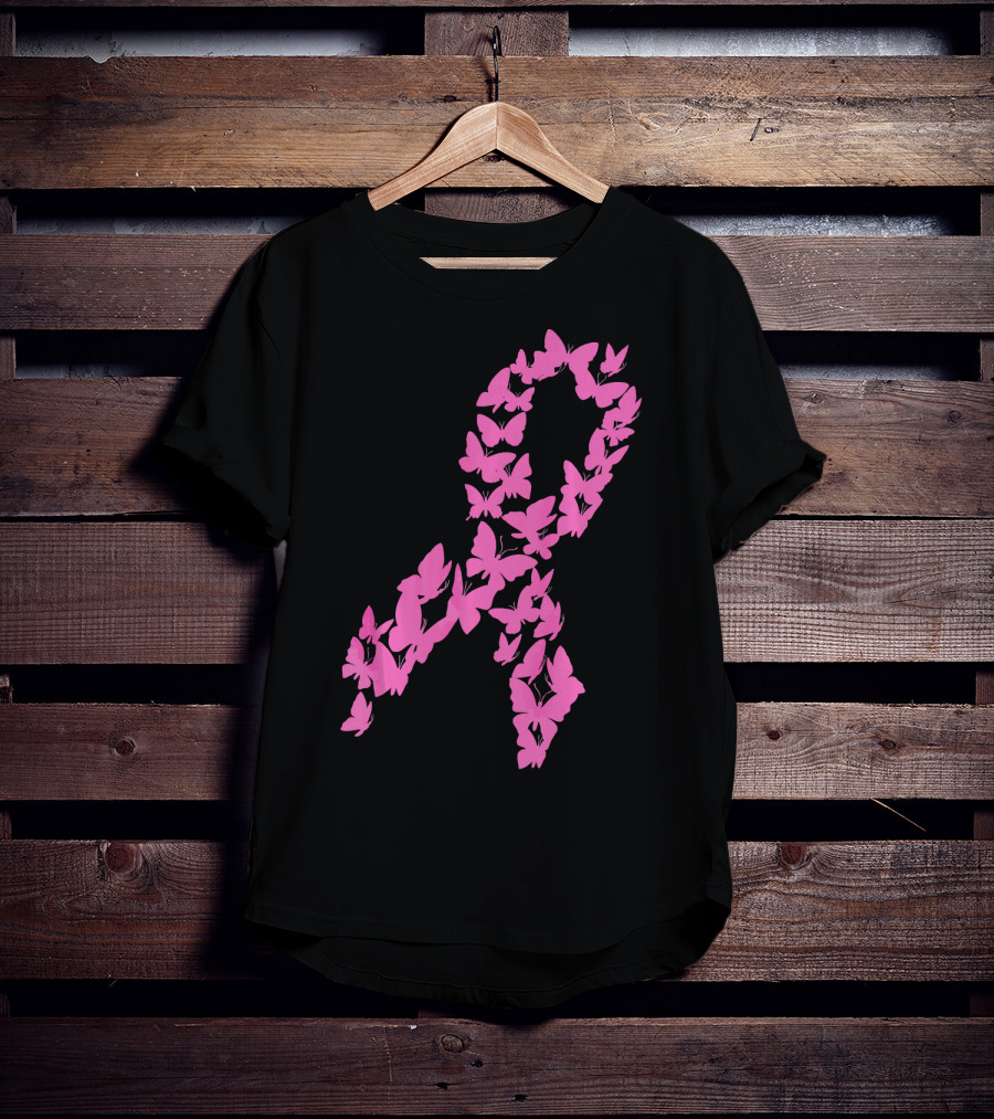 Pink Ribbon Butterfly Awareness Breast Cancer Cute T-Shirt