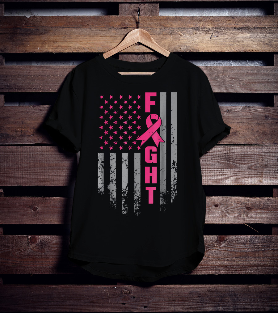 Breast Cancer Awareness American Flag Fight T-Shirt