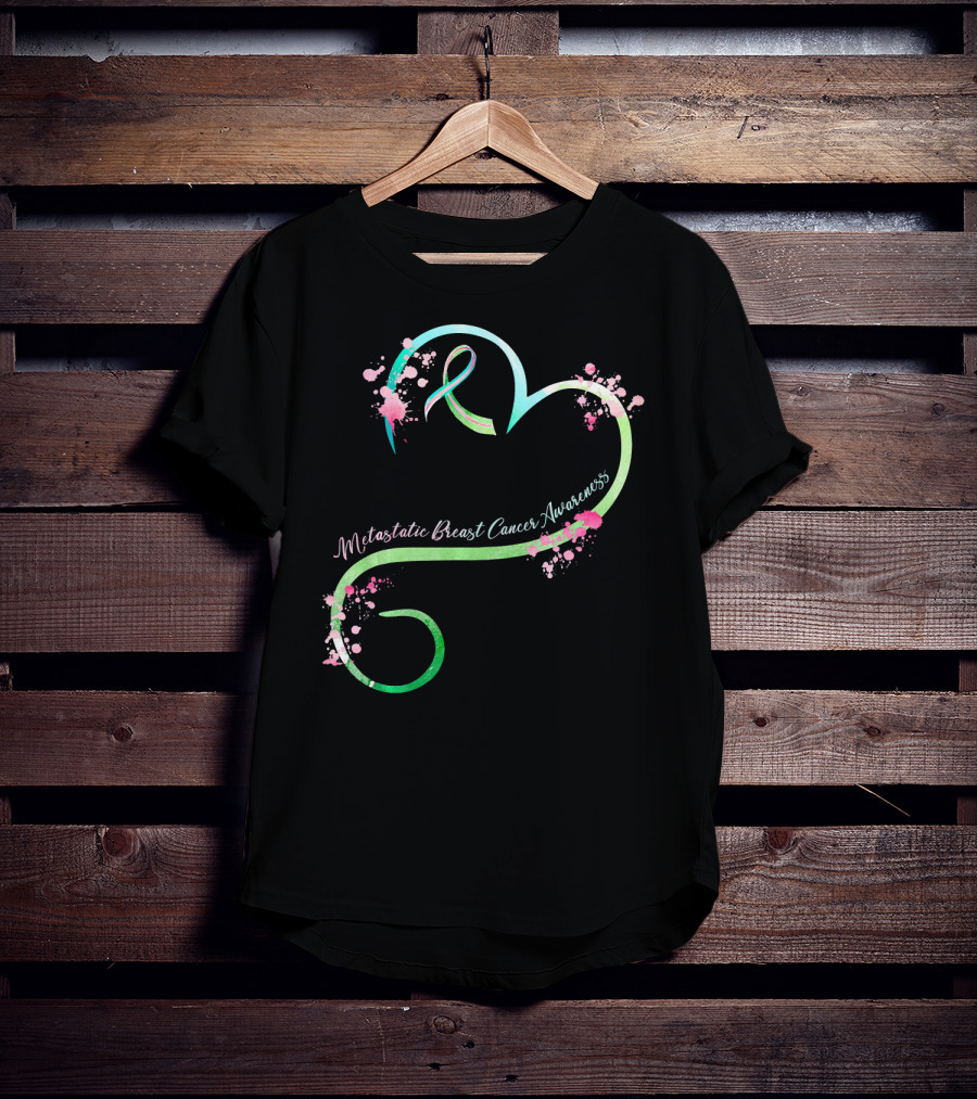 Metastatic Breast Cancer Awareness Heart Ribbon Splatters T-Shirt