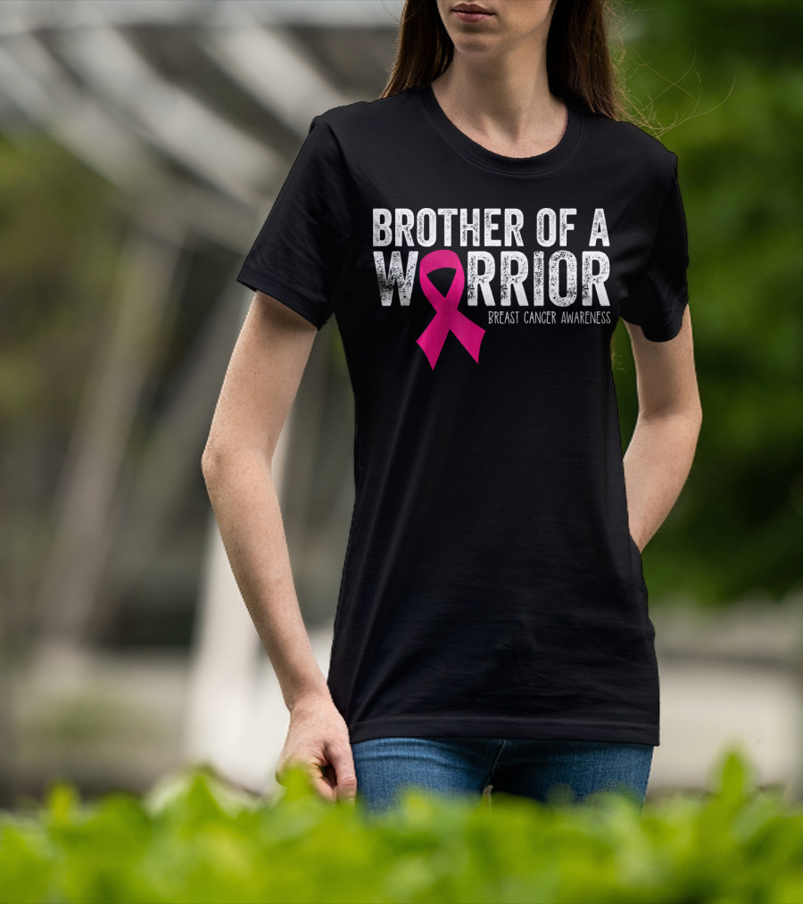 Brother Of A Warrior Pink Ribbon Breast Cancer Awareness T-Shirt