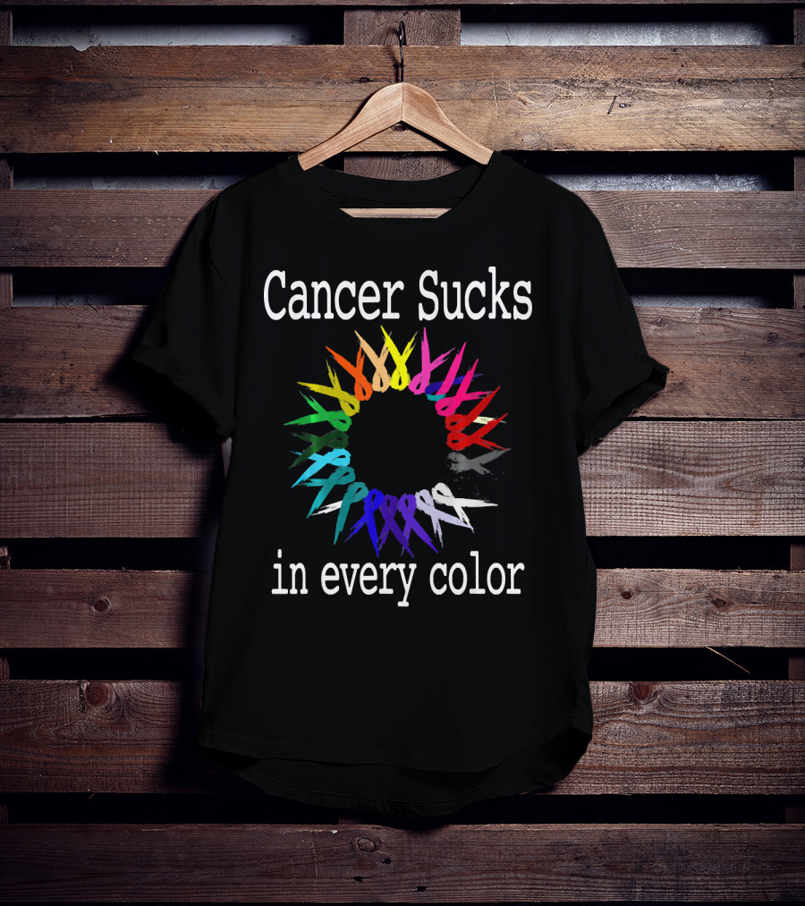 Cancer Sucks Awareness Ribbons In Every Color T-Shirt