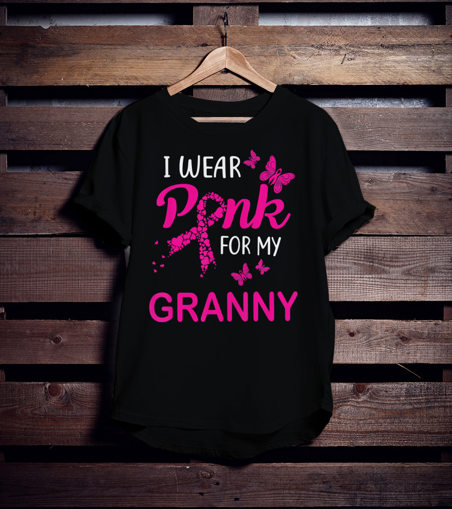 I Wear Pink For My Granny Breast Cancer Awareness Butterflies T-Shirt