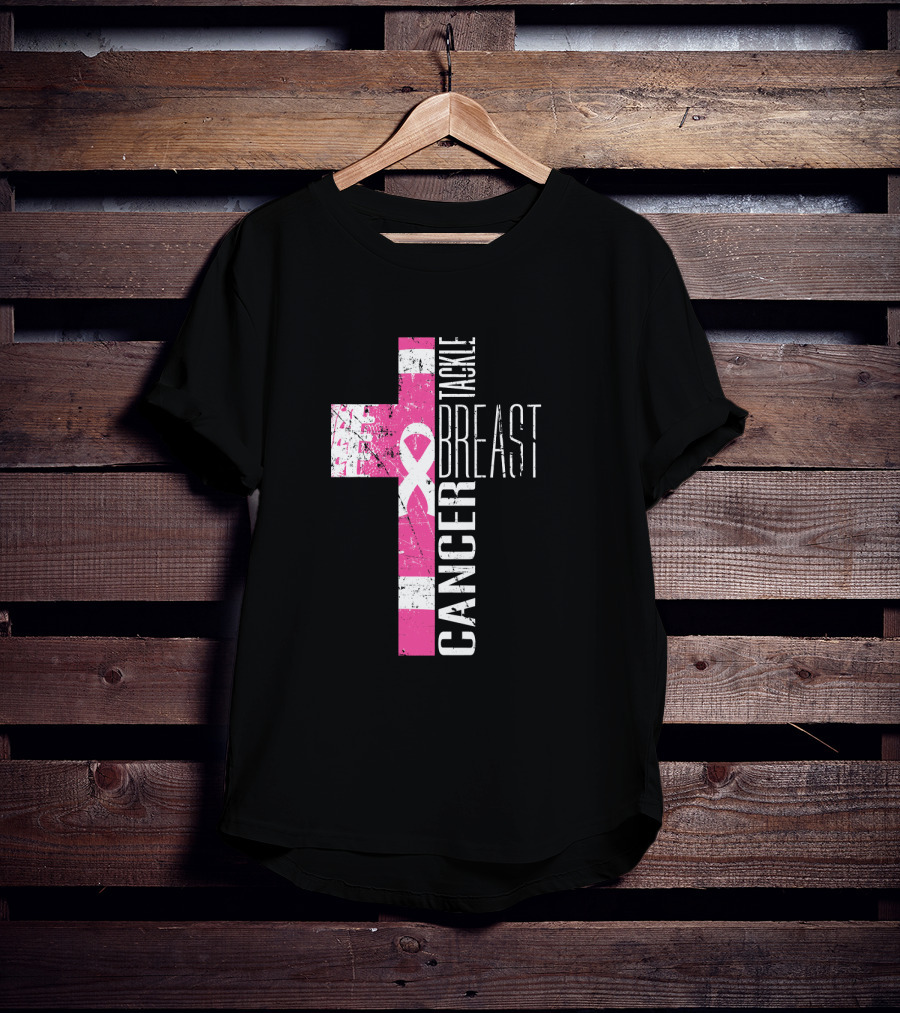 Tackle Breast Cancer Pink Ribbon Cross T-Shirt