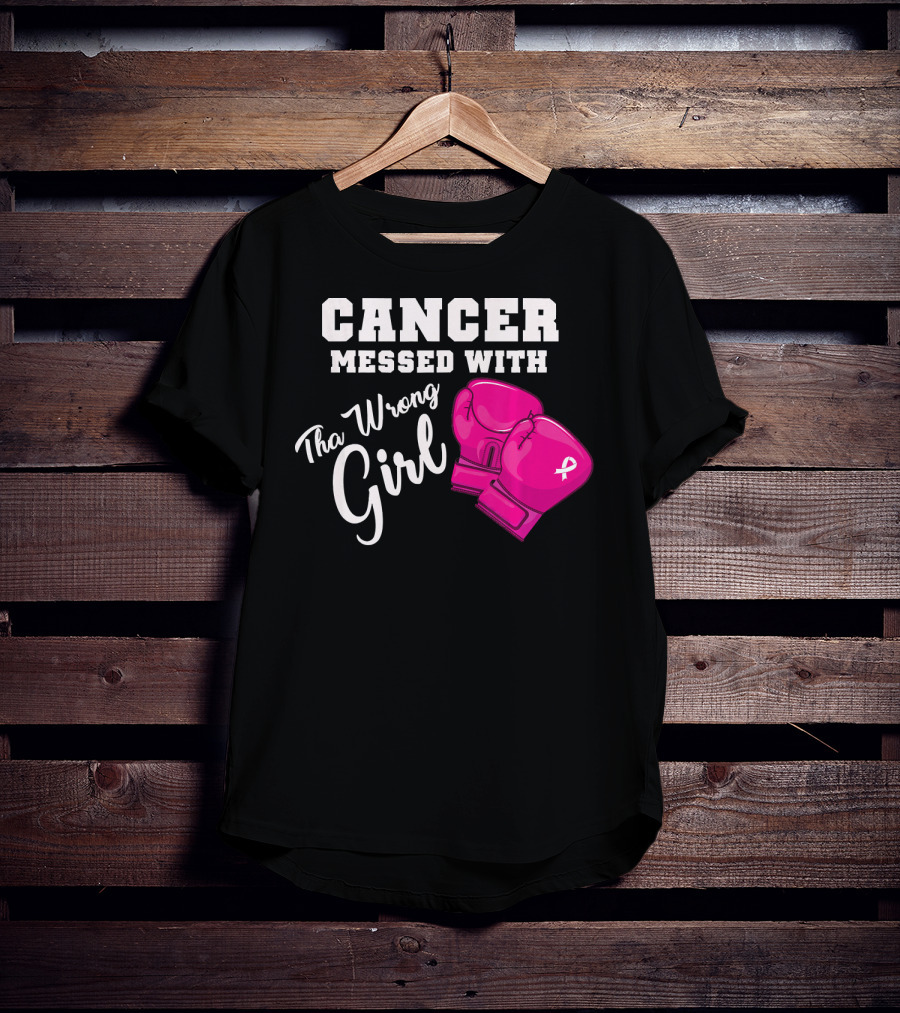 Cancer Messed With The Wrong Girl Boxing Gloves Breast Cancer Awareness T-Shirt