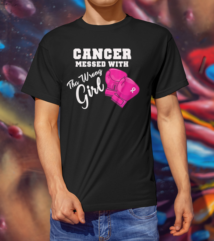 Cancer Messed With The Wrong Girl Boxing Gloves Breast Cancer Awareness T-Shirt