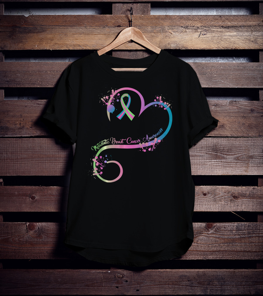 Heart Ribbon Metastatic Breast Cancer Awareness T-Shirt