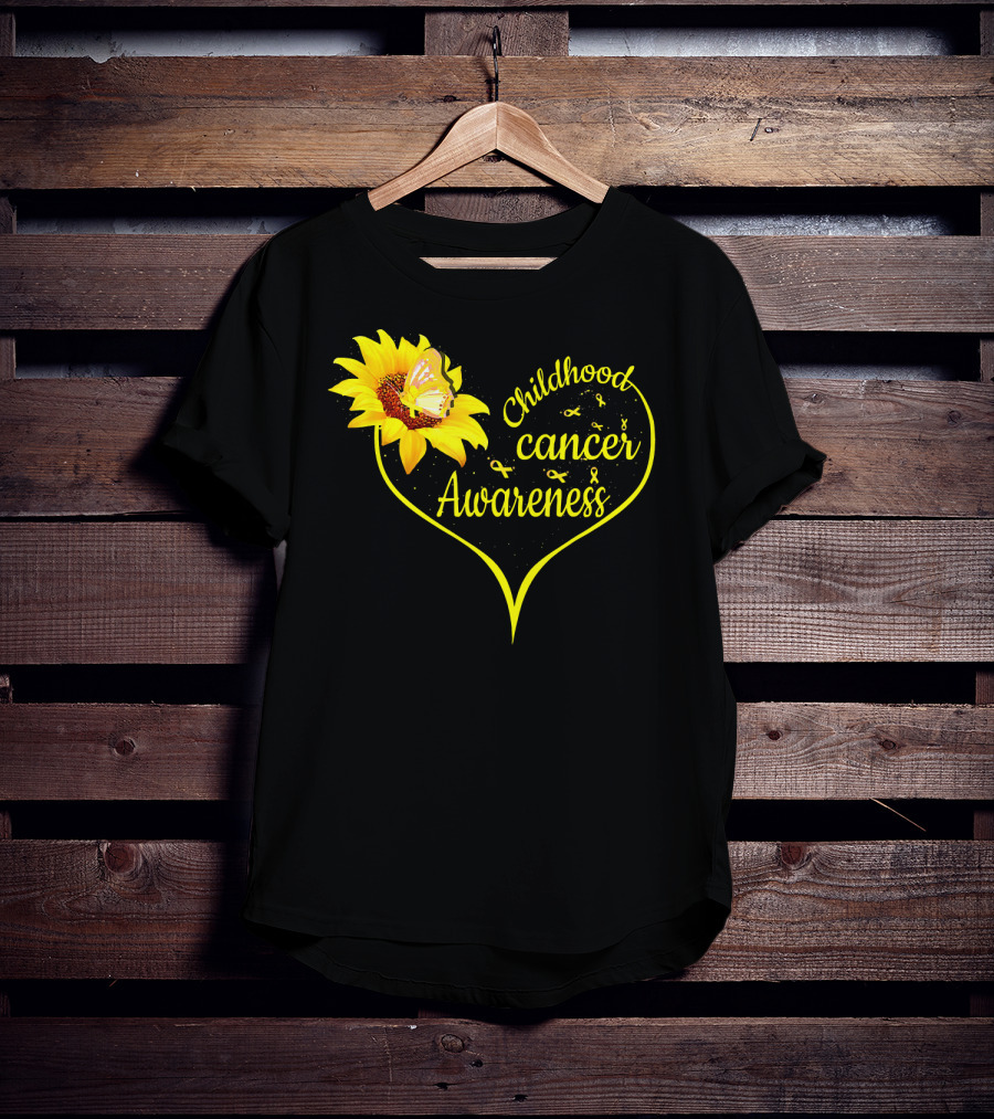 Childhood Cancer Awareness Flower Butterfly Gold T-Shirt