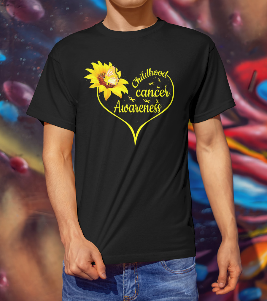 Childhood Cancer Awareness Flower Butterfly Gold T-Shirt