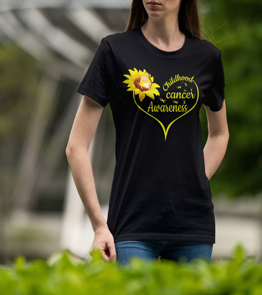 Childhood Cancer Awareness Flower Butterfly Gold T-Shirt