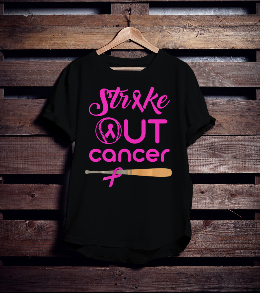 Strike Out Cancer Pink Ribbon Baseball Bat T-Shirt