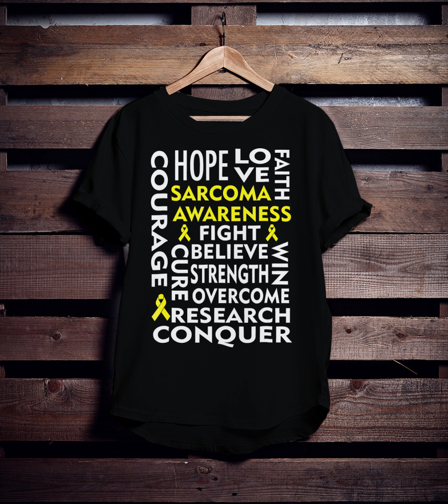 Sarcoma Awareness Yellow Ribbon Hope Courage Fight Conquer T-Shirt