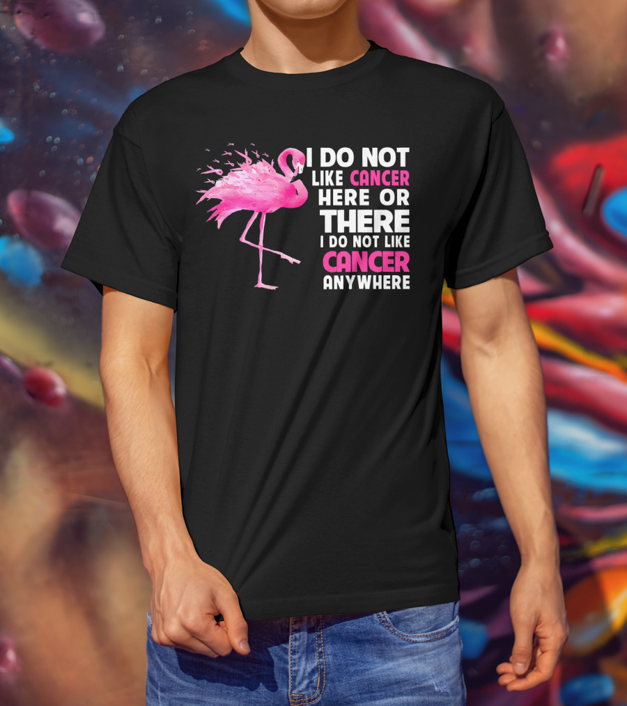 I Do Not Like Cancer Anywhere Pink Flamingo Breast Cancer Awareness T-Shirt