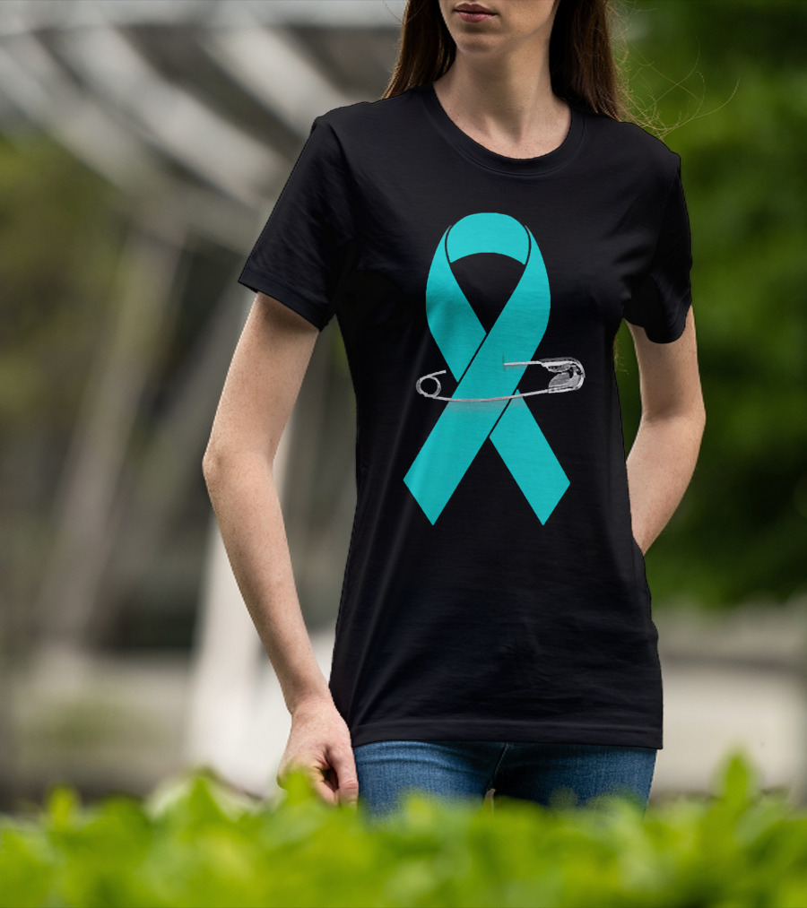 Ovarian Cancer Awareness Walk Support Ribbon With Safety Pin T-Shirt