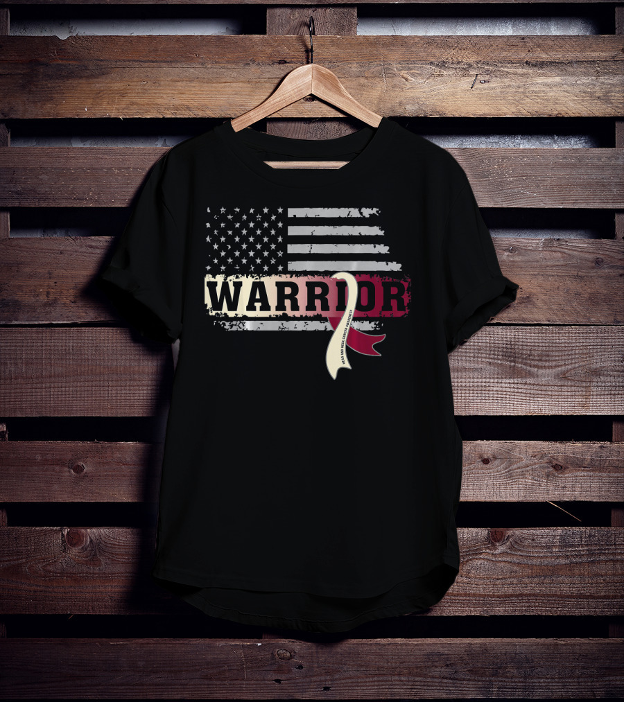 Warrior Head And Neck Cancer Ribbon American Flag T-Shirt