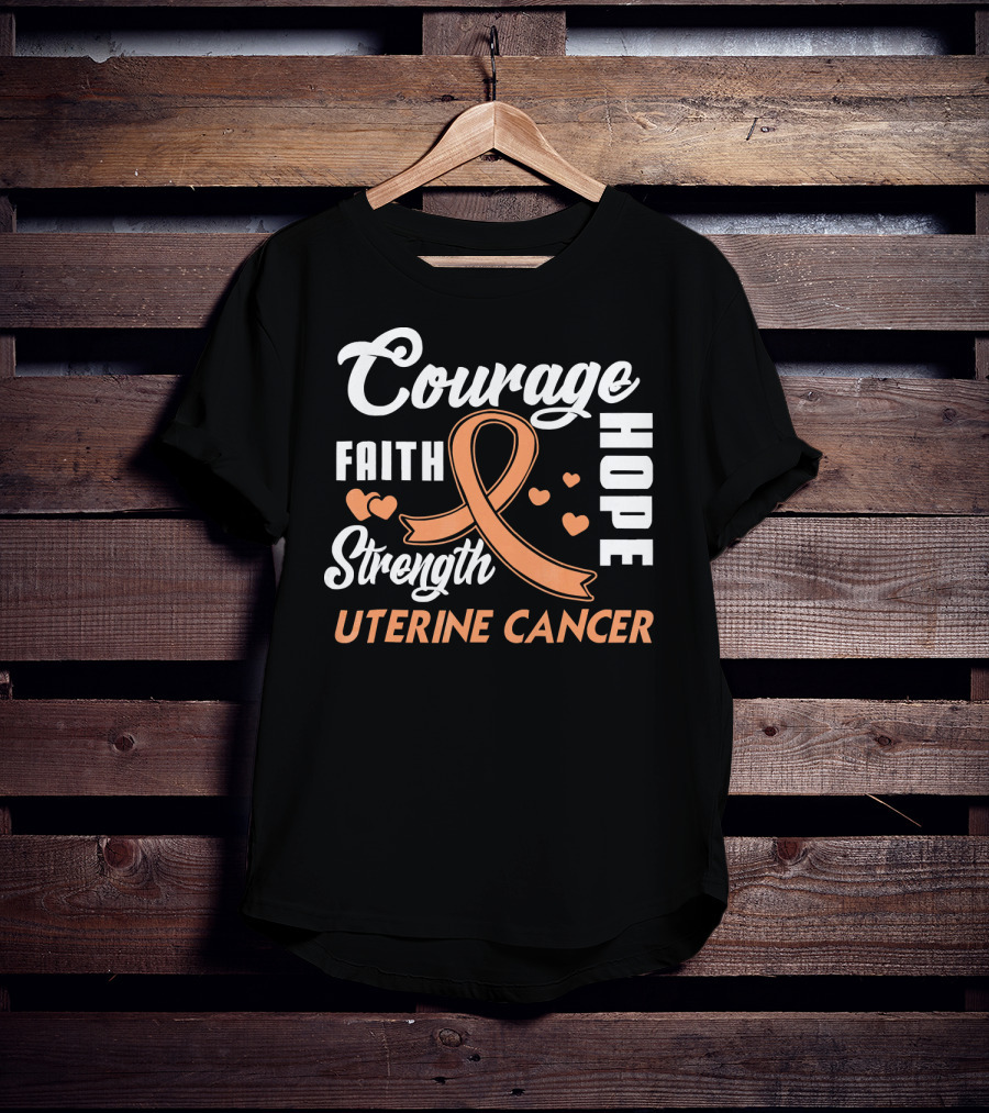 Courage Faith Strength Hope Uterine Cancer Fight Wear Peach T-Shirt
