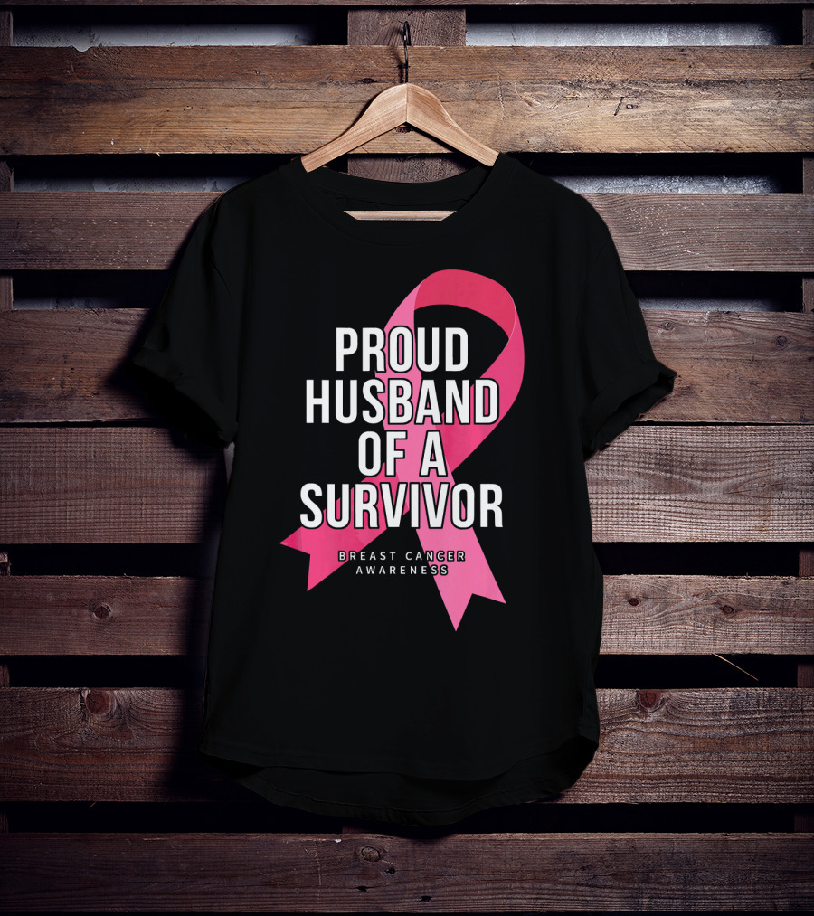 Proud Husband Of A Survivor Breast Cancer Awareness Pink T-Shirt