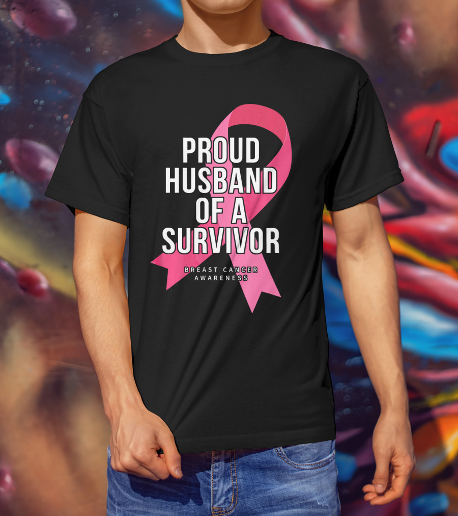 Proud Husband Of A Survivor Breast Cancer Awareness Pink T-Shirt