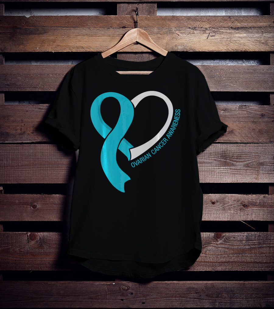 Ovarian Cancer Teal Heart Ribbon Awareness T-Shirt