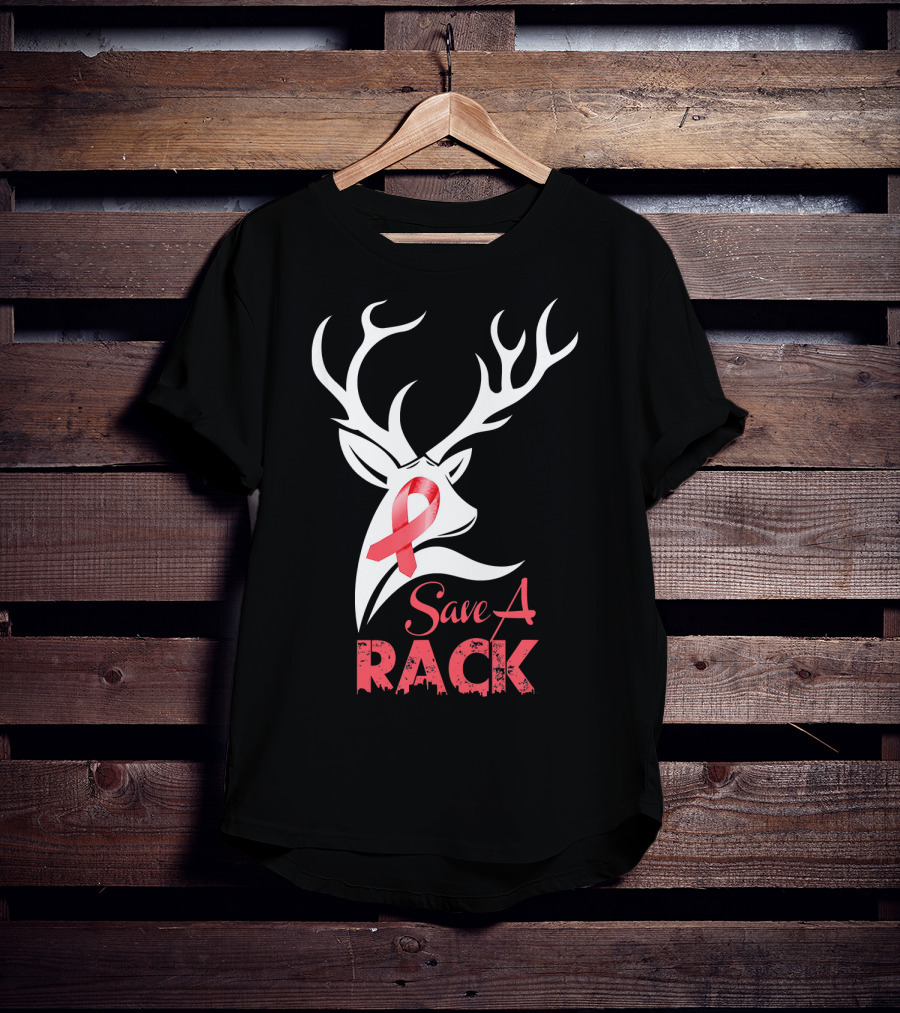 Save A Rack Breast Cancer Awareness Pink Ribbon Deer Antlers T-Shirt