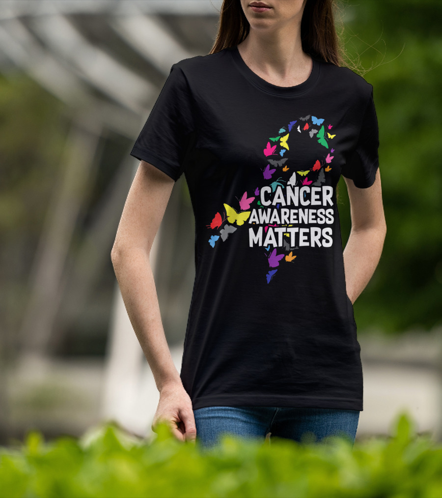 Cancer Awareness Matters Butterfly Ribbon T-Shirt