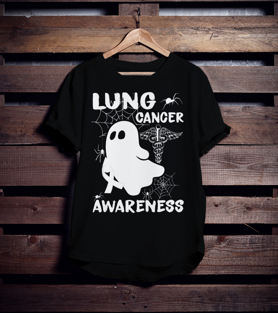 Lung Cancer Awareness Boo Ghost With Spider Webs And Spider T-Shirt