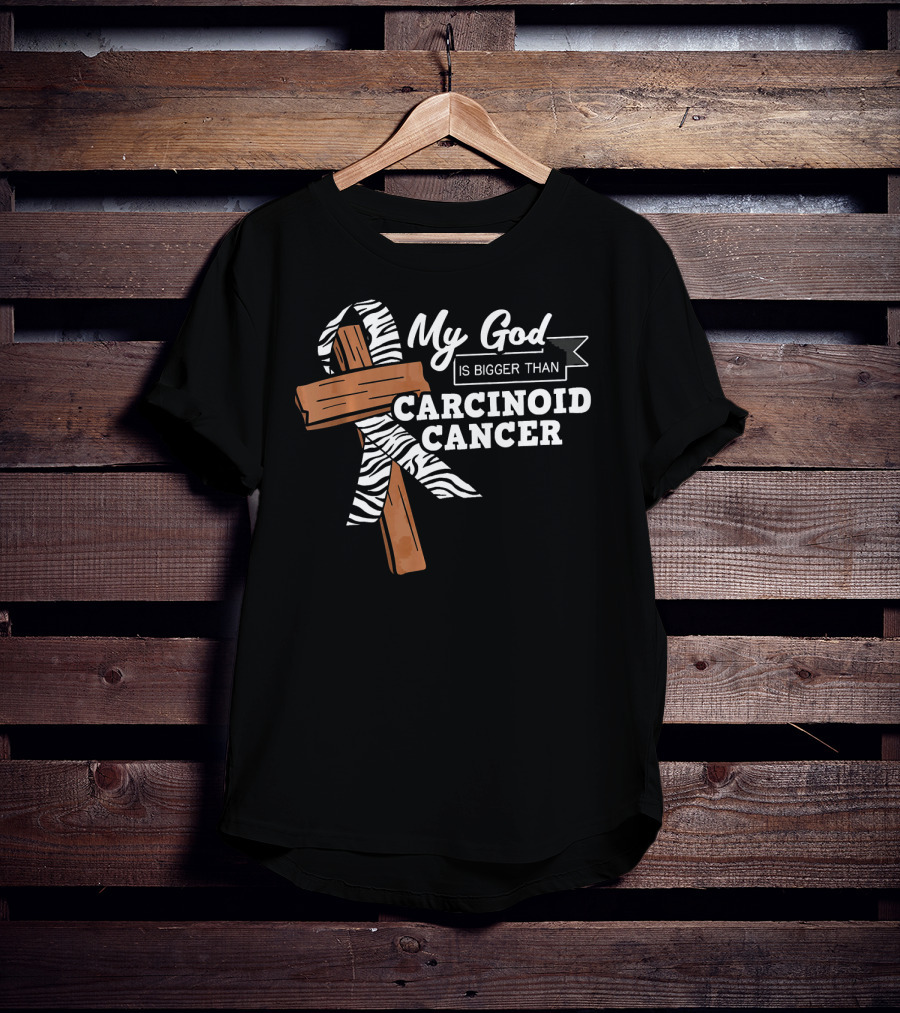 My God Is Bigger Than Carcinoid Cancer Ribbon Cross T-Shirt