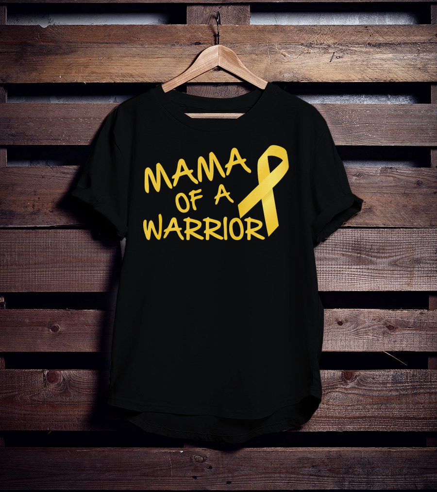 Mama Of A Warrior Yellow Ribbon Childhood Cancer Awareness T-Shirt