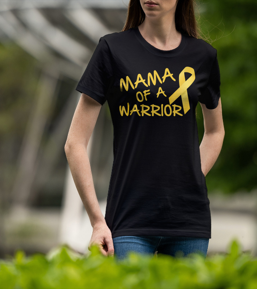 Mama Of A Warrior Yellow Ribbon Childhood Cancer Awareness T-Shirt