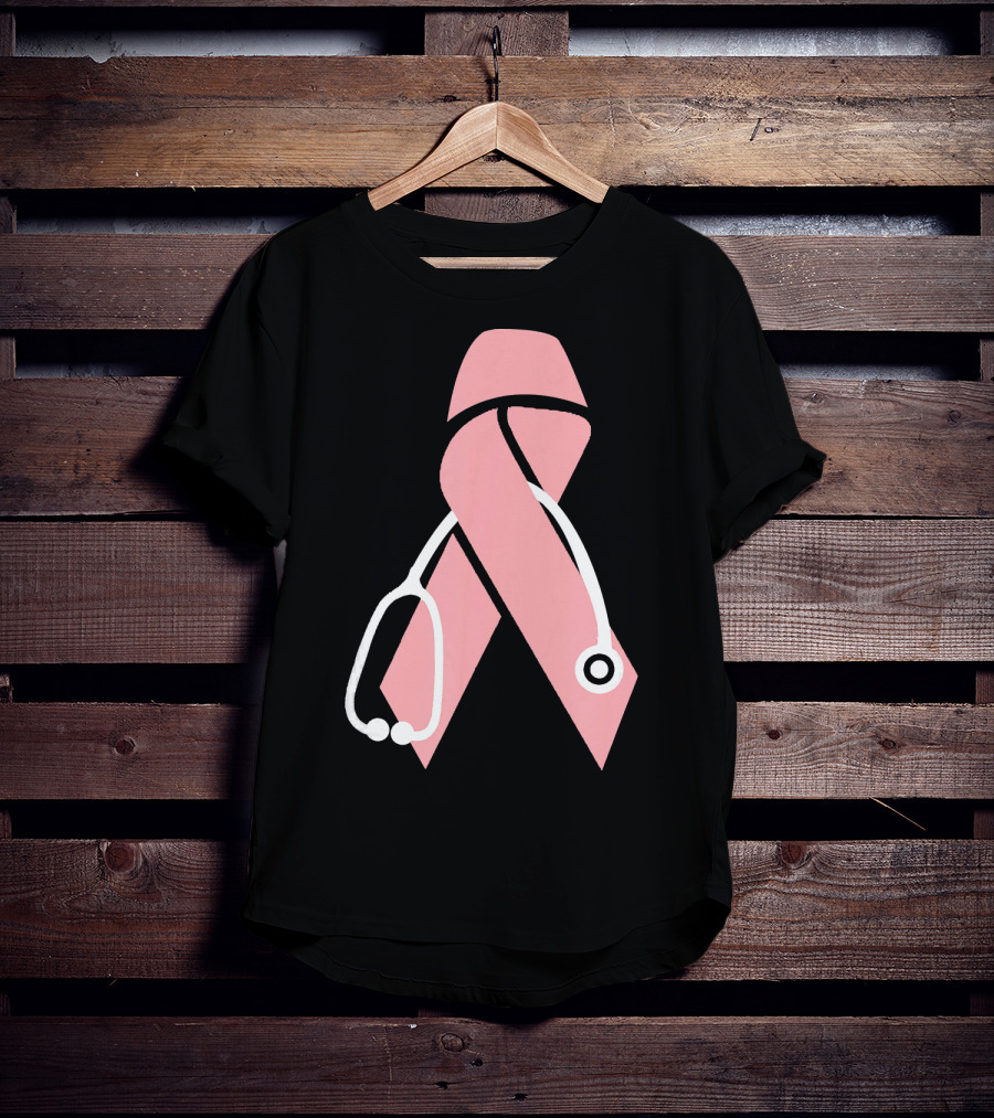 Nurse Doctor Family Friend Brea Pink Ribbon Stethoscope T-Shirt