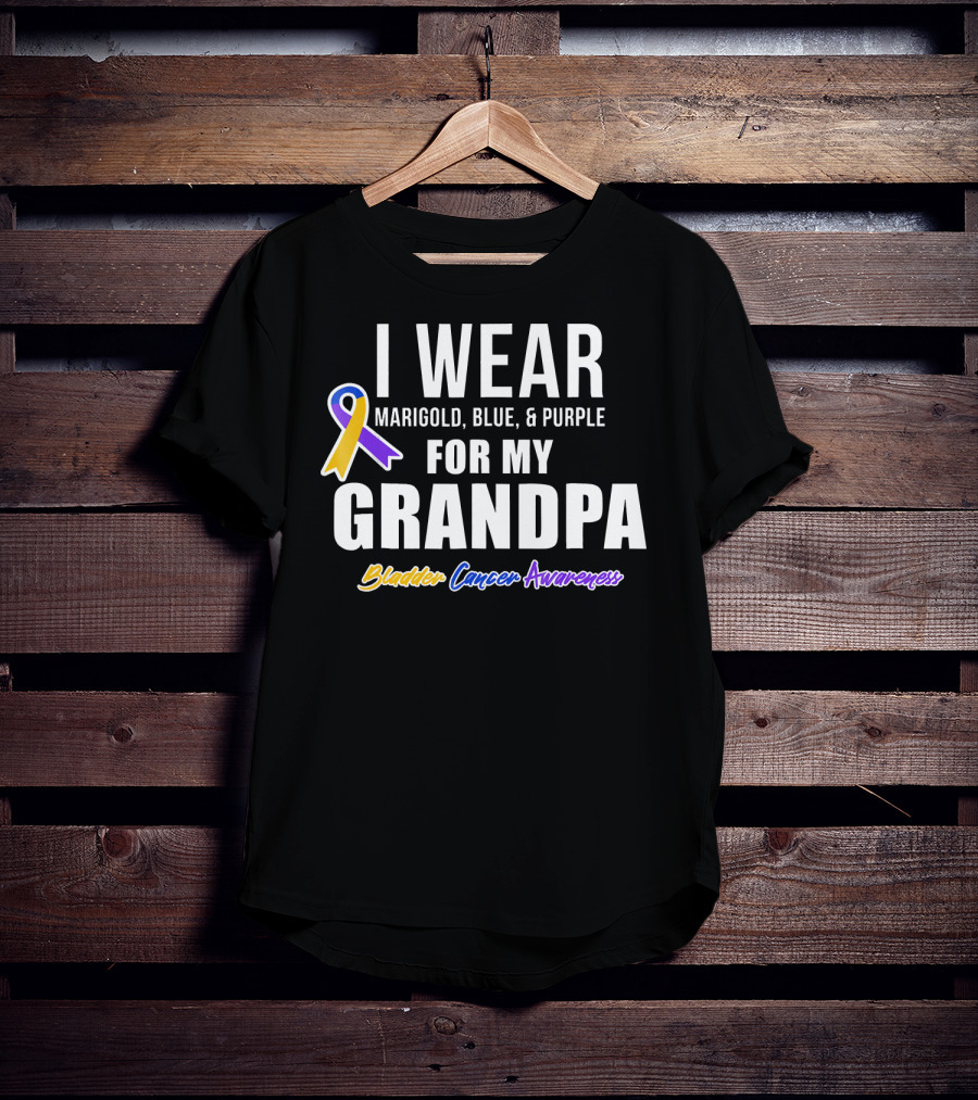 I Wear Marigold Blue And Purple For My Grandpa Bladder Cancer Awareness T-Shirt