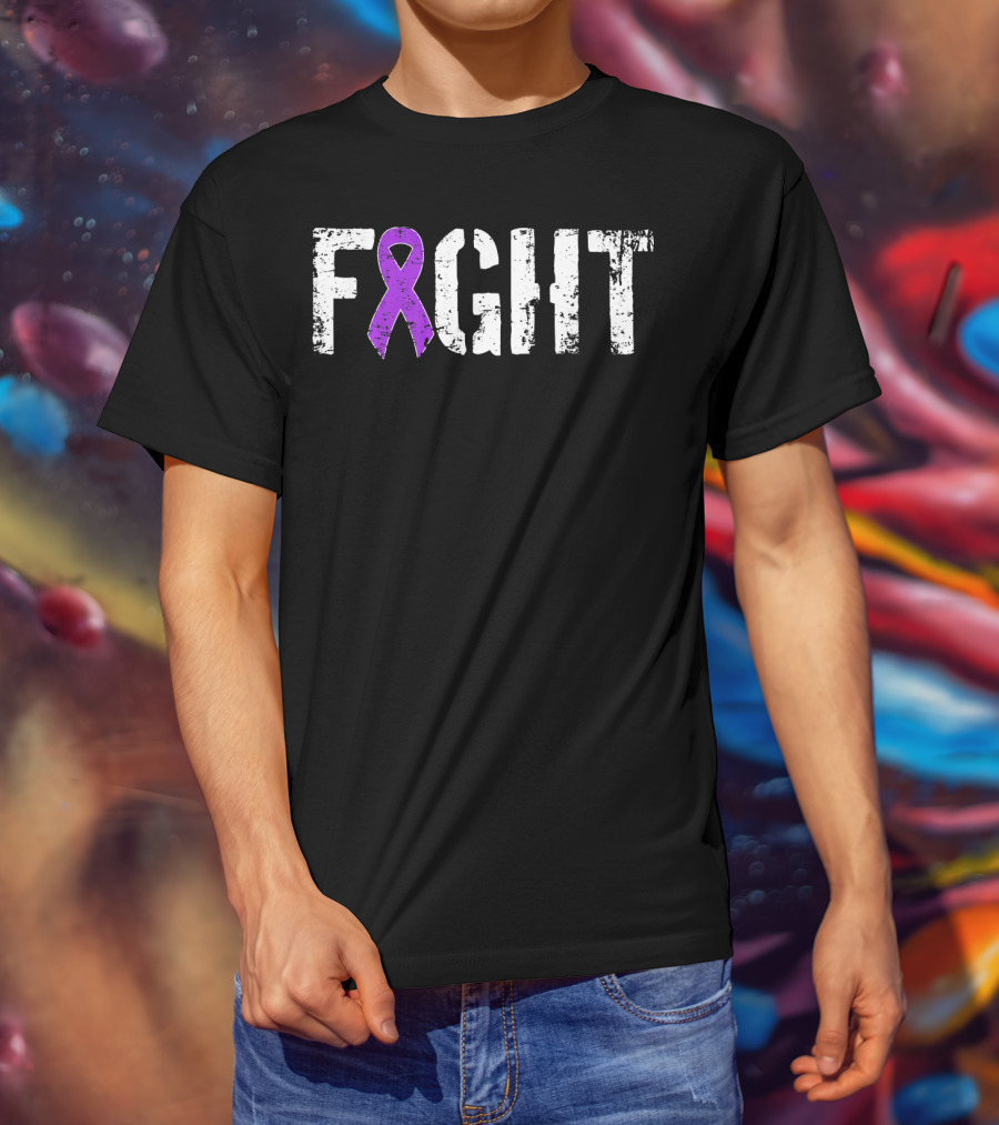 FIGHT Pancreatic Cancer Military Style Purple Ribbon Awareness T-Shirt