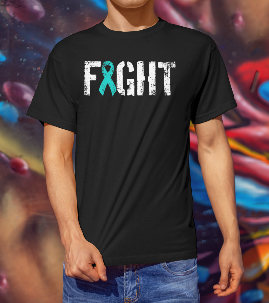 Fight Ovarian Cancer Teal Ribbon Combat T-Shirt