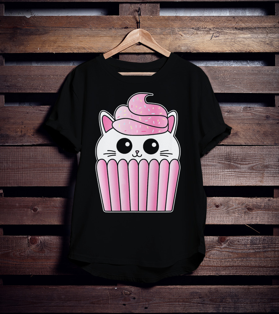 Kawaii Cat Cupcake Muffin In Pink Sweet Delight T-Shirt