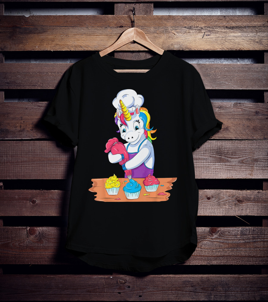 Unicorn Baking Colorful Cupcake Creations Chef T-Shirt