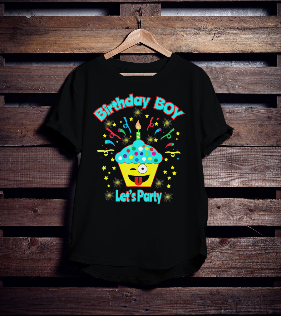 Birthday Boy Let's Party Emoji Cupcake T-Shirt