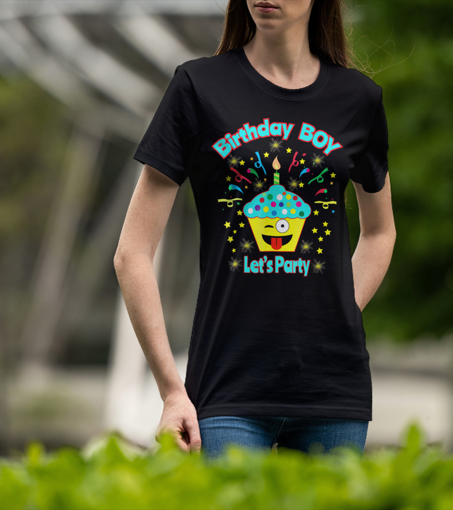 Birthday Boy Let's Party Emoji Cupcake T-Shirt