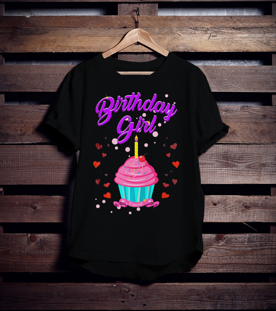 Birthday Girl Cupcake With Heart And Candle T-Shirt