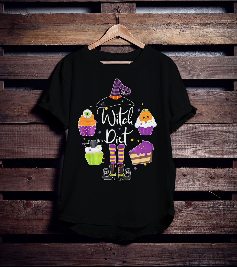 Witch Diet Funny Halloween Pumpkin Cupcake Treats With Witch Hat And Boots T-Shirt