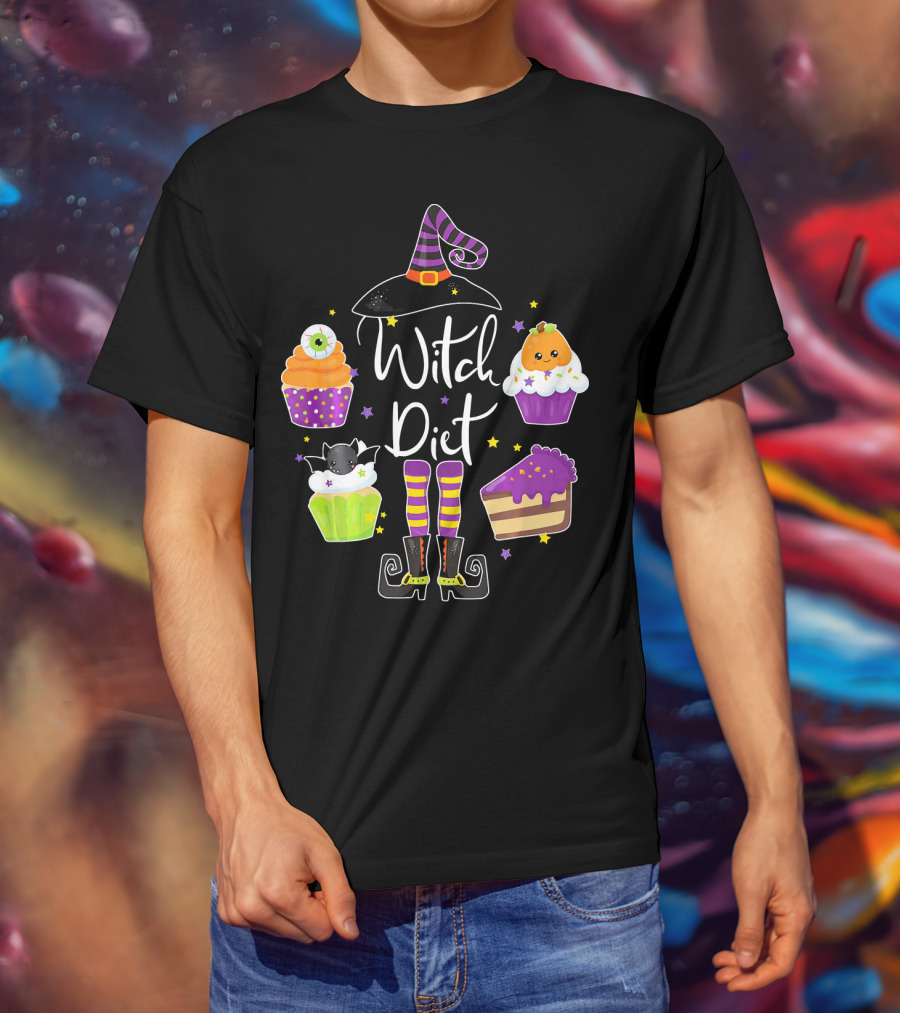 Witch Diet Funny Halloween Pumpkin Cupcake Treats With Witch Hat And Boots T-Shirt