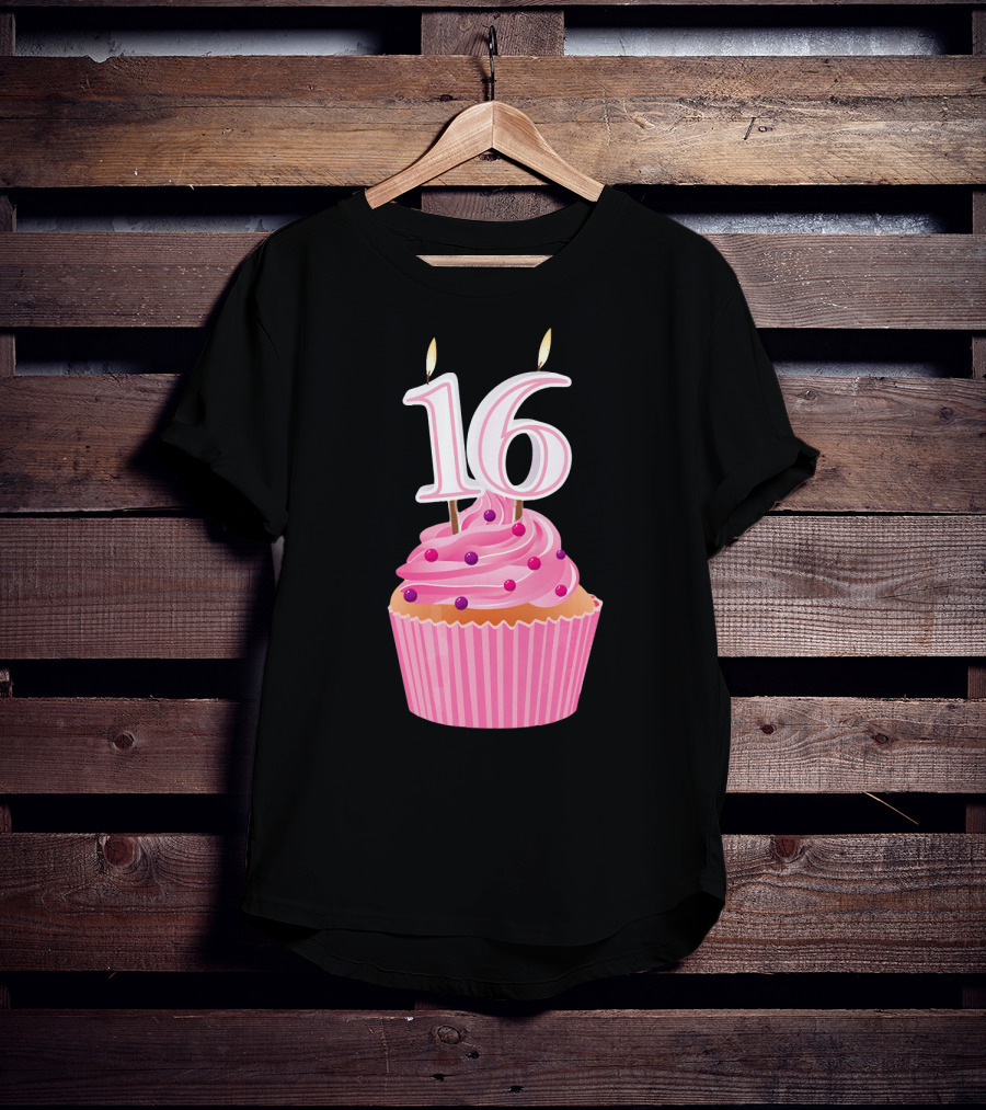Sweet 16 Birthday Pink Cupcake With Number Candle T-Shirt