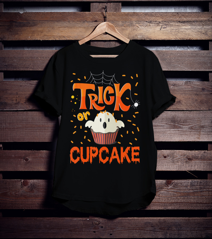 Trick Or Treat Spider Web Ghost Cupcake T-Shirt