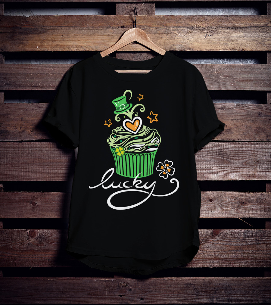 Lucky Green Cupcake With St Patrick's Day Hat And Shamrock T-Shirt