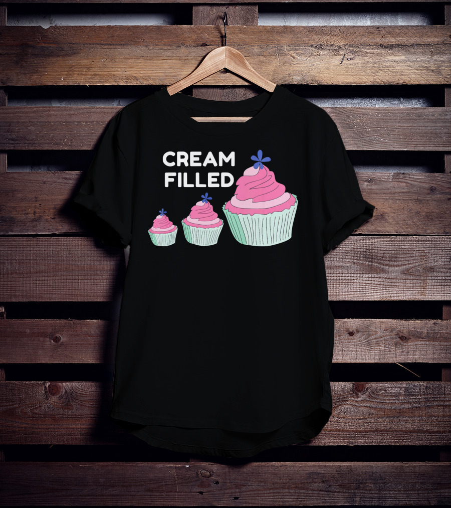 CREAM FILLED Cupcake Lover Trio With Pink Frosting And Blue Flower T-Shirt