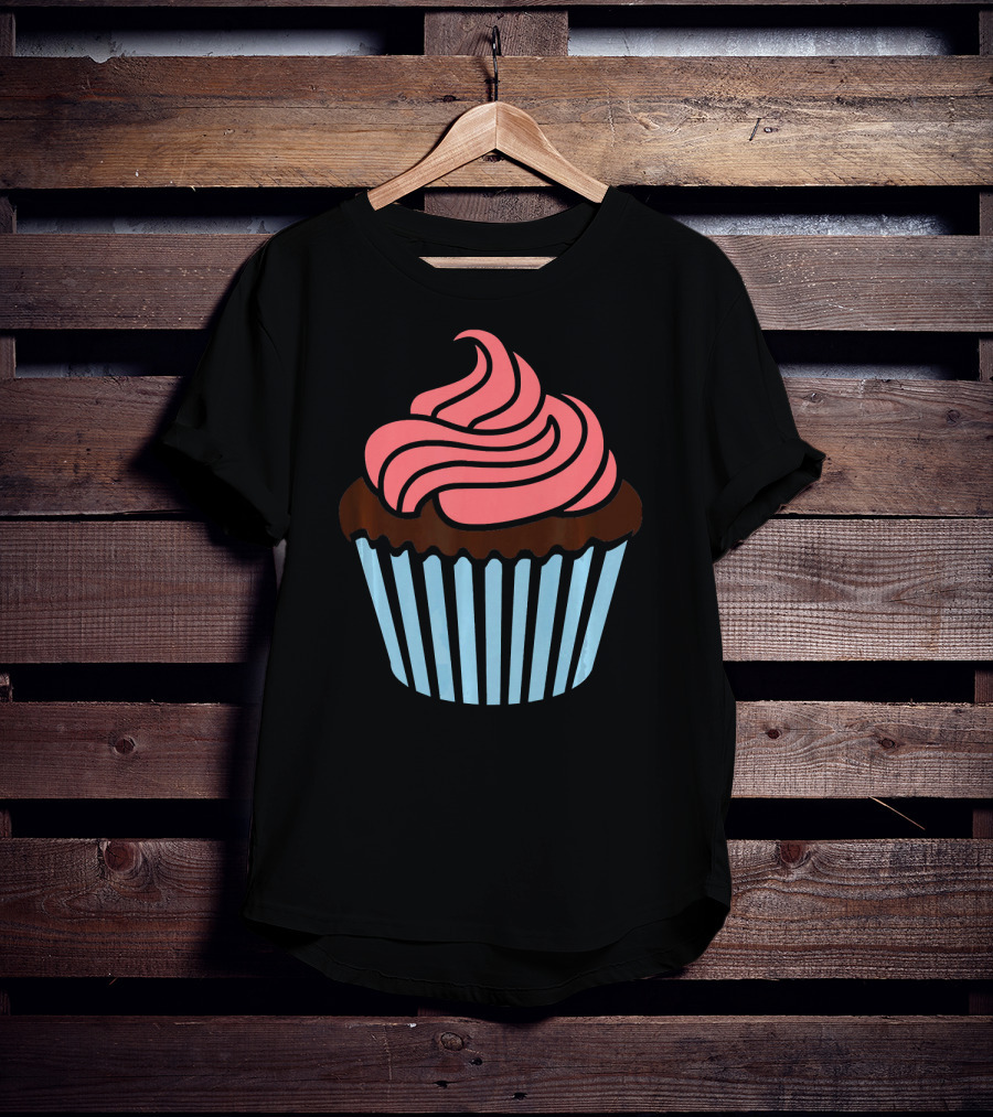Cupcake With Pink Frosting And Striped Wrapper T-Shirt
